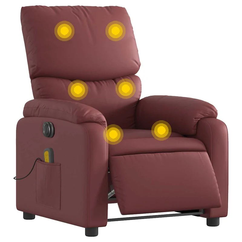Fauteuil de relaxation TV fonction massage inclinable électrique 6 points de massage en PVC rouge bordeaux DEC027246