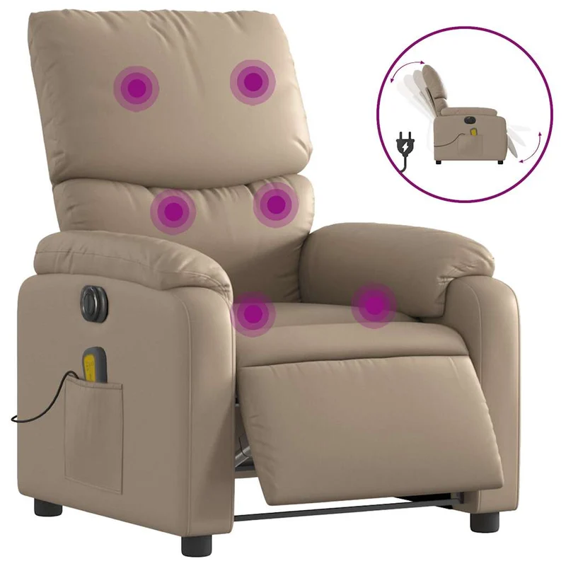 Fauteuil de relaxation TV fonction massage inclinable électrique 6 points de massage en PVC cappuccino DEC027134