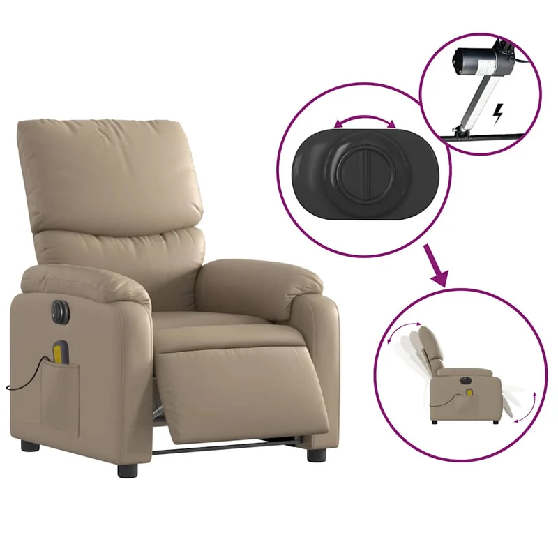 Fauteuil de relaxation TV fonction massage inclinable électrique 6 points de massage en PVC cappuccino DEC027134