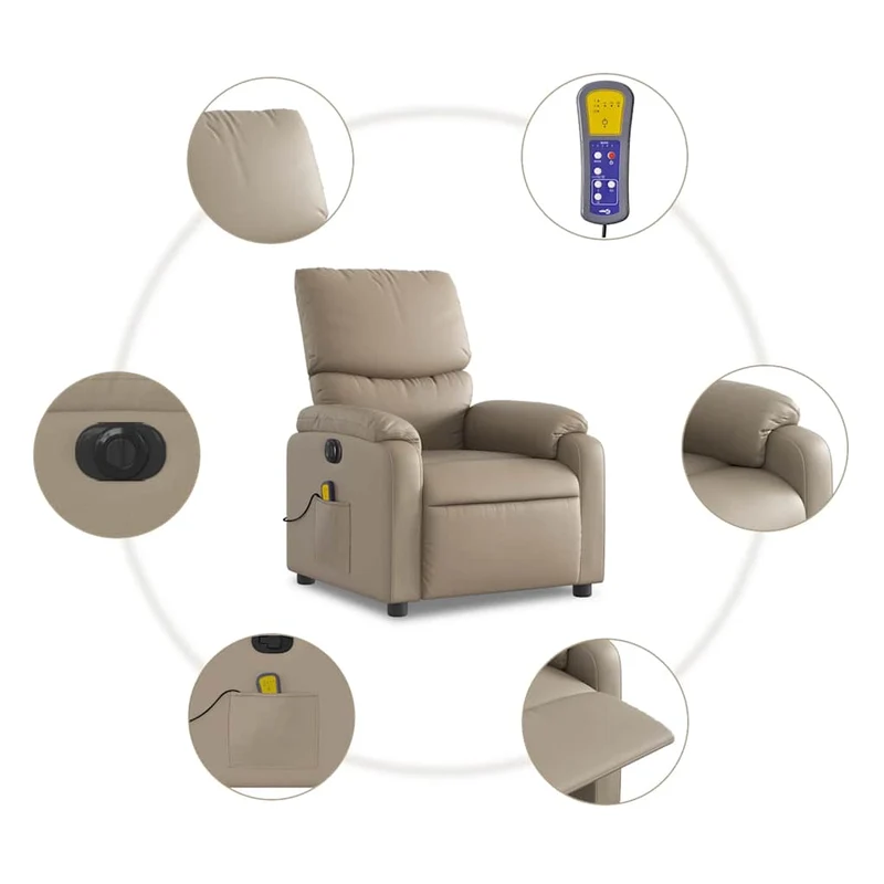 Fauteuil de relaxation TV fonction massage inclinable électrique 6 points de massage en PVC cappuccino DEC027134