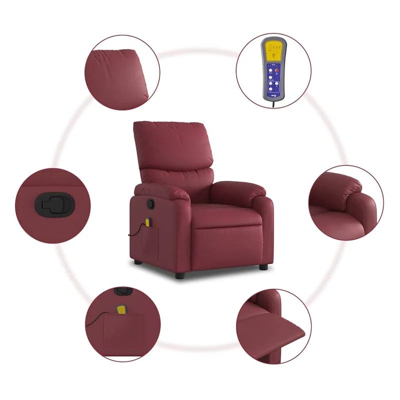 Fauteuil de relaxation TV fonction massage inclinable 6 points de massage en PVC rouge bordeaux DEC027078
