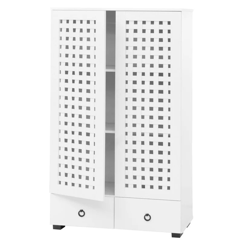 Armoire avec 2 portes design tressé 3D 2 tiroirs Soft-Close 3 compartiments style moderne 138x80x36 cm MDF blanc 04_0009817
