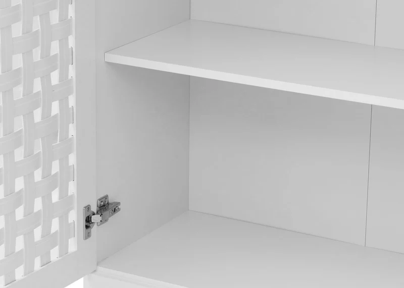 Armoire avec 2 portes design tressé 3D 2 tiroirs Soft-Close 3 compartiments style moderne 138x80x36 cm MDF blanc 04_0009817