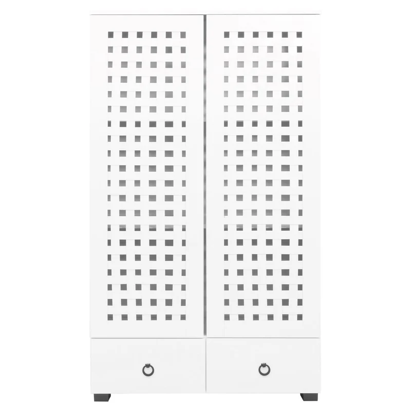 Armoire avec 2 portes design tressé 3D 2 tiroirs Soft-Close 3 compartiments style moderne 138x80x36 cm MDF blanc 04_0009817