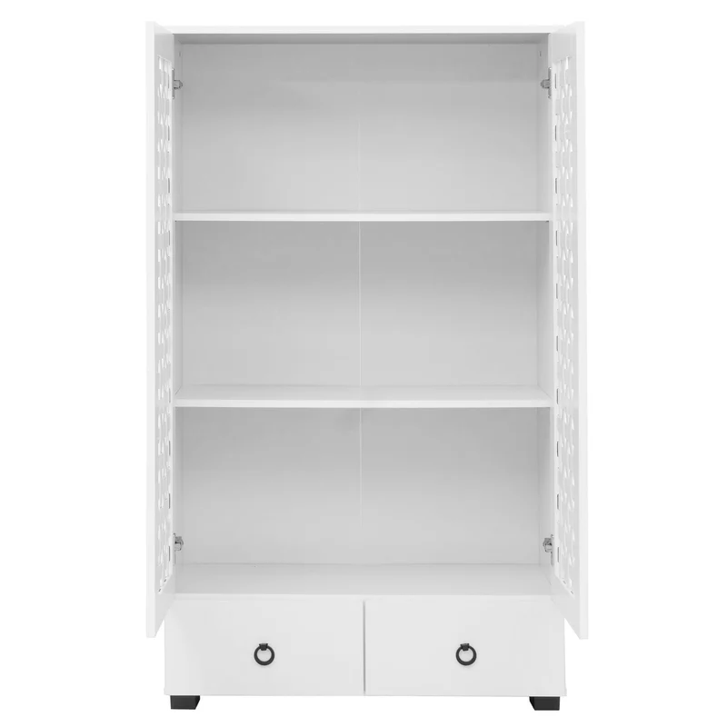Armoire avec 2 portes design tressé 3D 2 tiroirs Soft-Close 3 compartiments style moderne 138x80x36 cm MDF blanc 04_0009817
