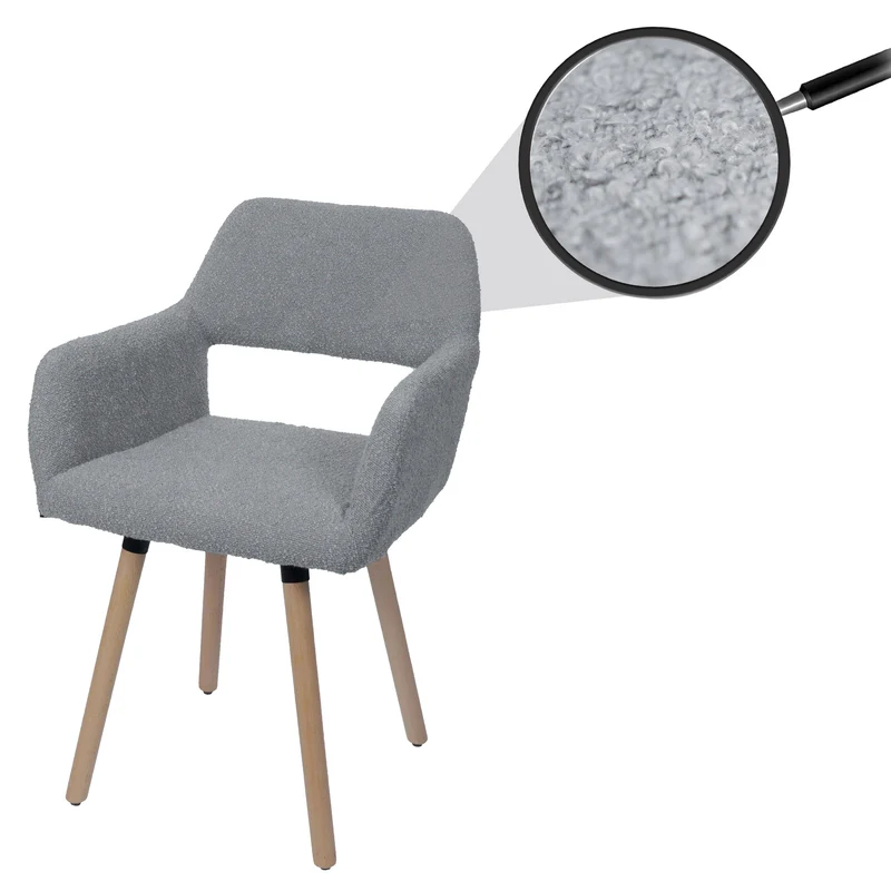 Chaise de salle à manger avec accoudoirs style moderne en tissu bouclé gris et pieds en bois de hêtre 04_0009859