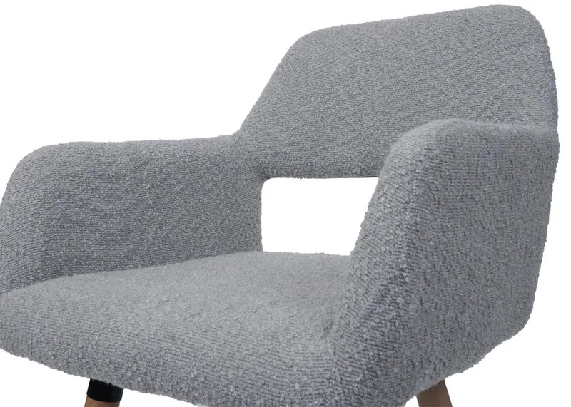 Chaise de salle à manger avec accoudoirs style moderne en tissu bouclé gris et pieds en bois de hêtre 04_0009859