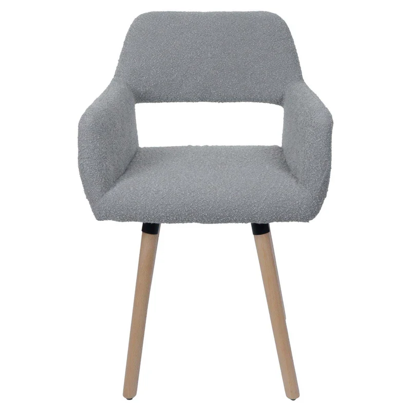 Chaise de salle à manger avec accoudoirs style moderne en tissu bouclé gris et pieds en bois de hêtre 04_0009859