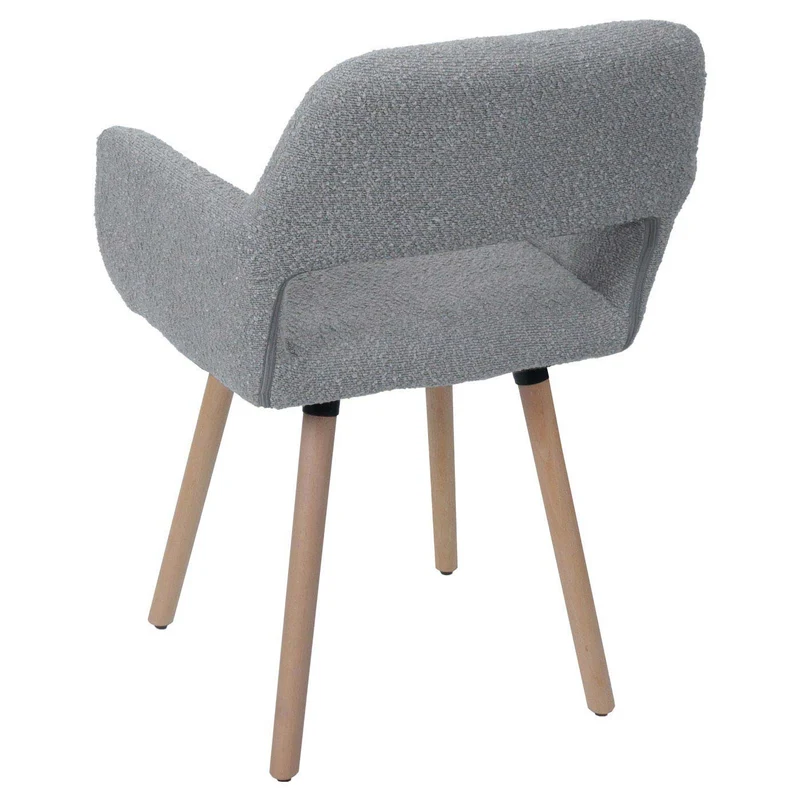 Chaise de salle à manger avec accoudoirs style moderne en tissu bouclé gris et pieds en bois de hêtre 04_0009859