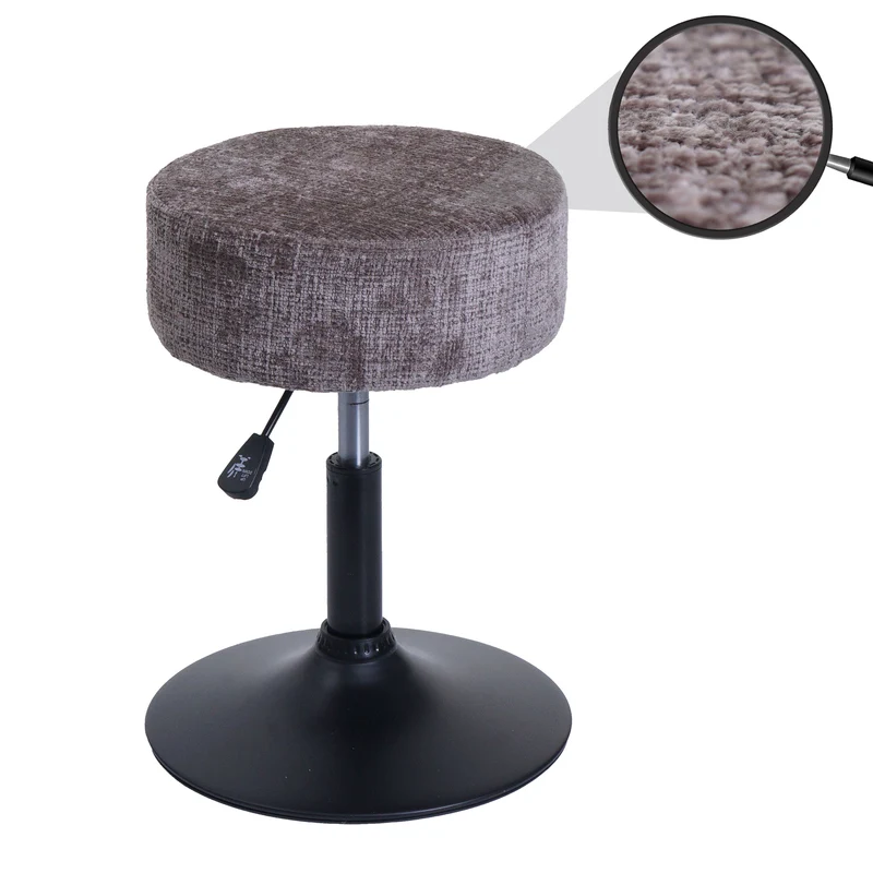 Tabouret réglable pivotant 360° style moderne hauteur réglable Ø 37 cm en tissu chenille brun base acier noir 04_0009950