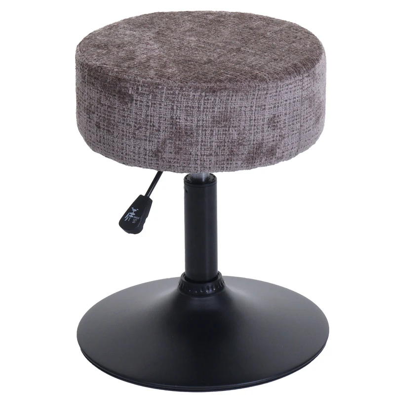 Tabouret réglable pivotant 360° style moderne hauteur réglable Ø 37 cm en tissu chenille brun base acier noir 04_0009950