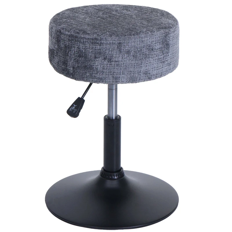 Tabouret réglable pivotant 360° style moderne hauteur réglable Ø 37 cm en tissu chenille bleu base acier noir 04_0009951