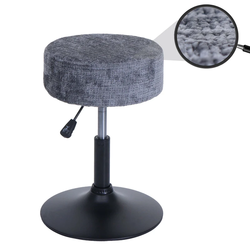 Tabouret réglable pivotant 360° style moderne hauteur réglable Ø 37 cm en tissu chenille bleu base acier noir 04_0009951