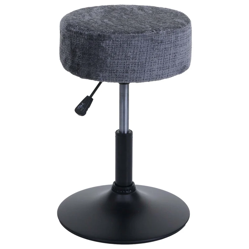 Tabouret réglable pivotant 360° style moderne hauteur réglable Ø 37 cm en tissu chenille bleu base acier noir 04_0009951