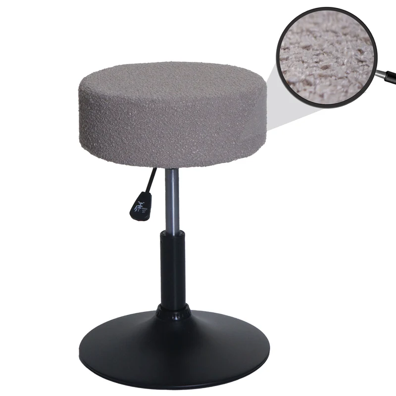 Tabouret de maquillage réglable moderne 37 x 37 x 57 cm confortable et élégant en tissu bouclé taupe 04_0009938