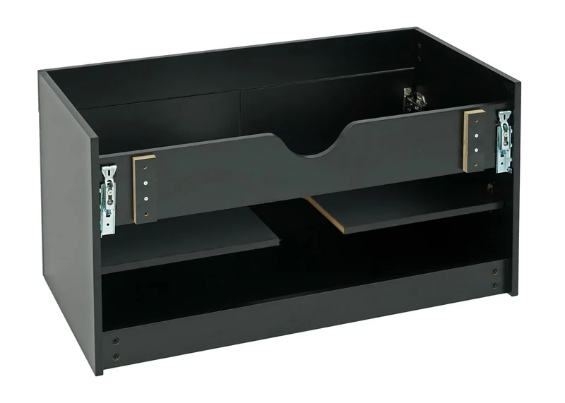 Meuble sous-vasque 90 cm meuble de salle de bain suspendu avec 2 portes et étagère réglable MDF noir brillant 04_0010535
