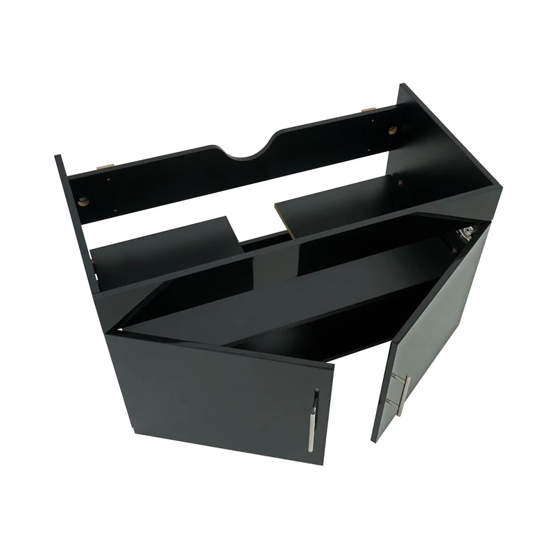 Meuble sous-vasque 90 cm meuble de salle de bain suspendu avec 2 portes et étagère réglable MDF noir brillant 04_0010535