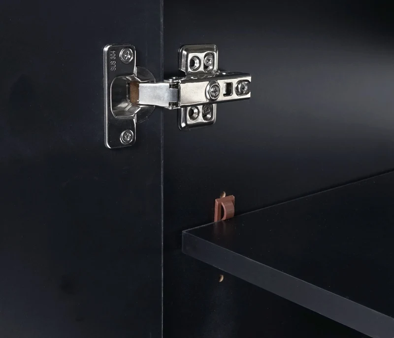 Meuble sous-vasque 90 cm meuble de salle de bain suspendu avec 2 portes et étagère réglable MDF noir brillant 04_0010535