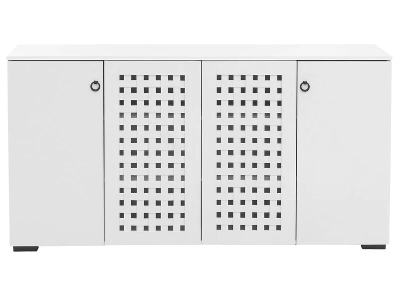 Buffet avec 4 portes avec design tressé 3D 9 compartiments de rangement 83x159x37 cm MDF blanc 04_0009841