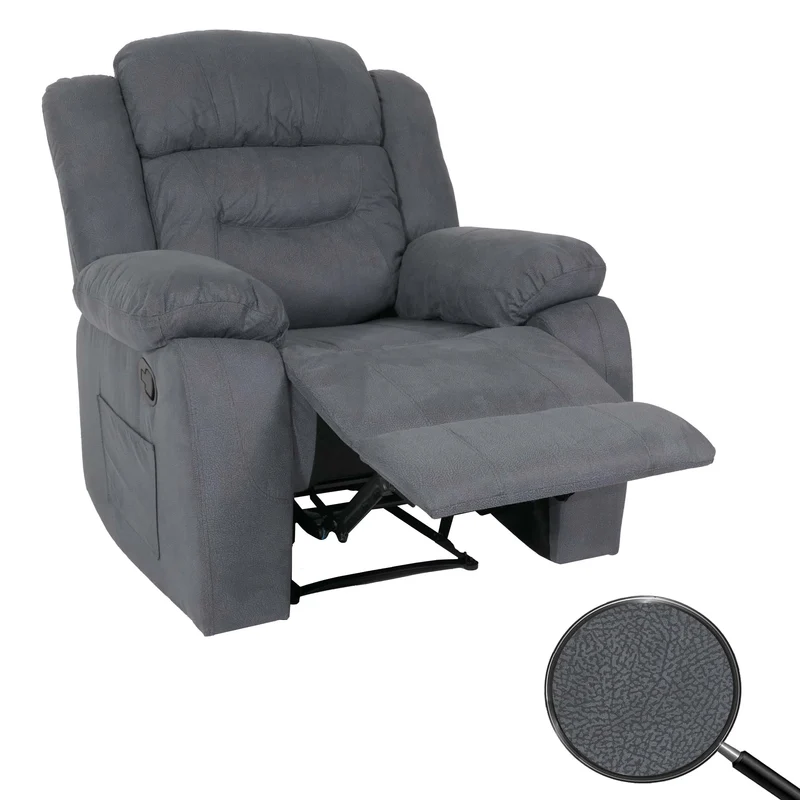 Fauteuil relax TV rembourrage extra épais dossier inclinable avec repose-pieds tissu effet daim gris bleu structure en bois 04_0010133