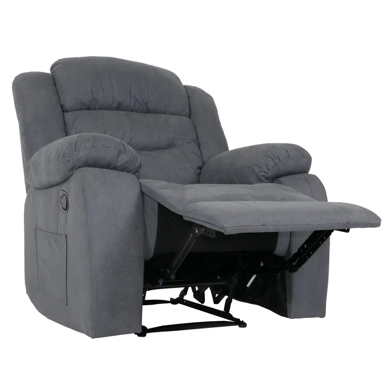 Fauteuil relax TV rembourrage extra épais dossier inclinable avec repose-pieds tissu effet daim gris bleu structure en bois 04_0010133