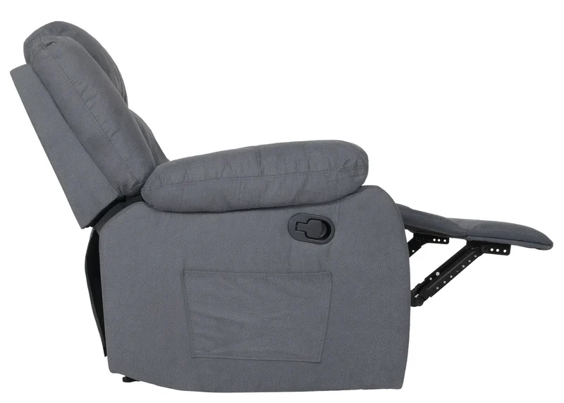 Fauteuil relax TV rembourrage extra épais dossier inclinable avec repose-pieds tissu effet daim gris bleu structure en bois 04_0010133