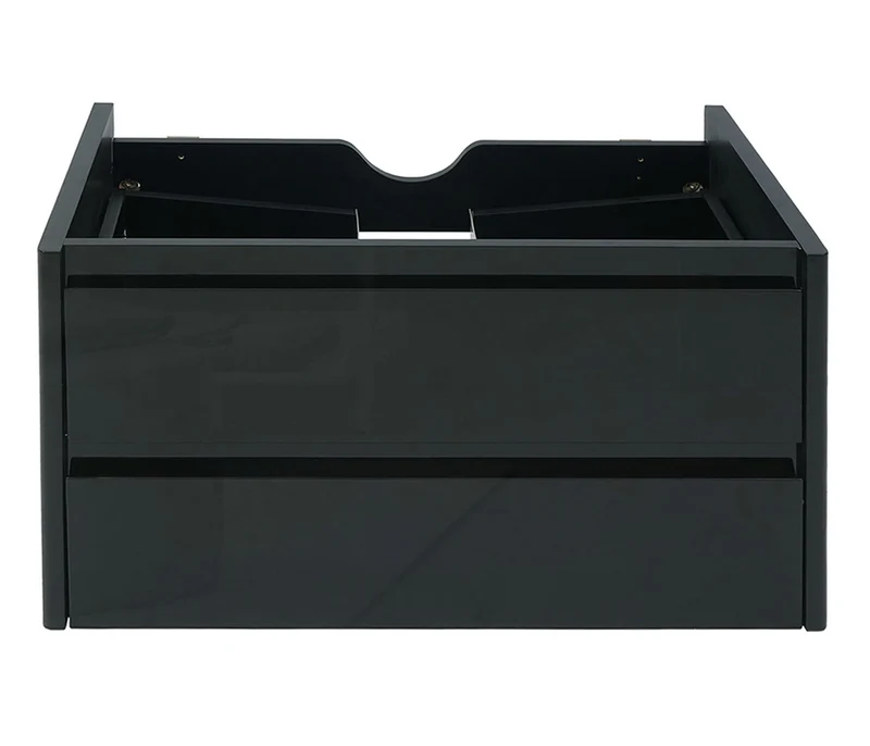 Meuble sous-vasque 80 cm suspendu 2 tiroirs Soft-Close encoche siphon meuble de salle de bain moderne contreplaqué noir brillant 04_0010540
