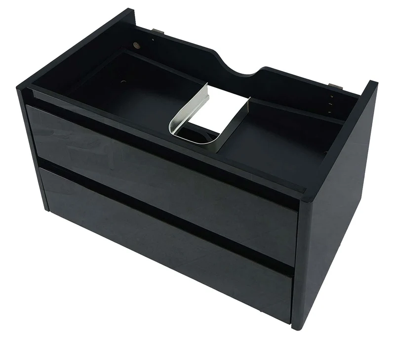 Meuble sous-vasque 80 cm suspendu 2 tiroirs Soft-Close encoche siphon meuble de salle de bain moderne contreplaqué noir brillant 04_0010540