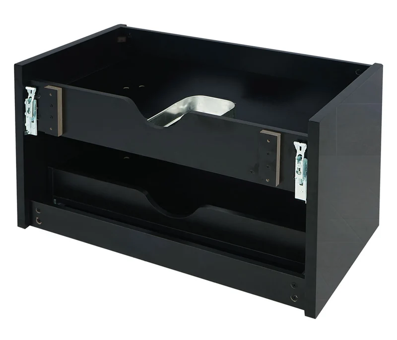 Meuble sous-vasque 80 cm suspendu 2 tiroirs Soft-Close encoche siphon meuble de salle de bain moderne contreplaqué noir brillant 04_0010540