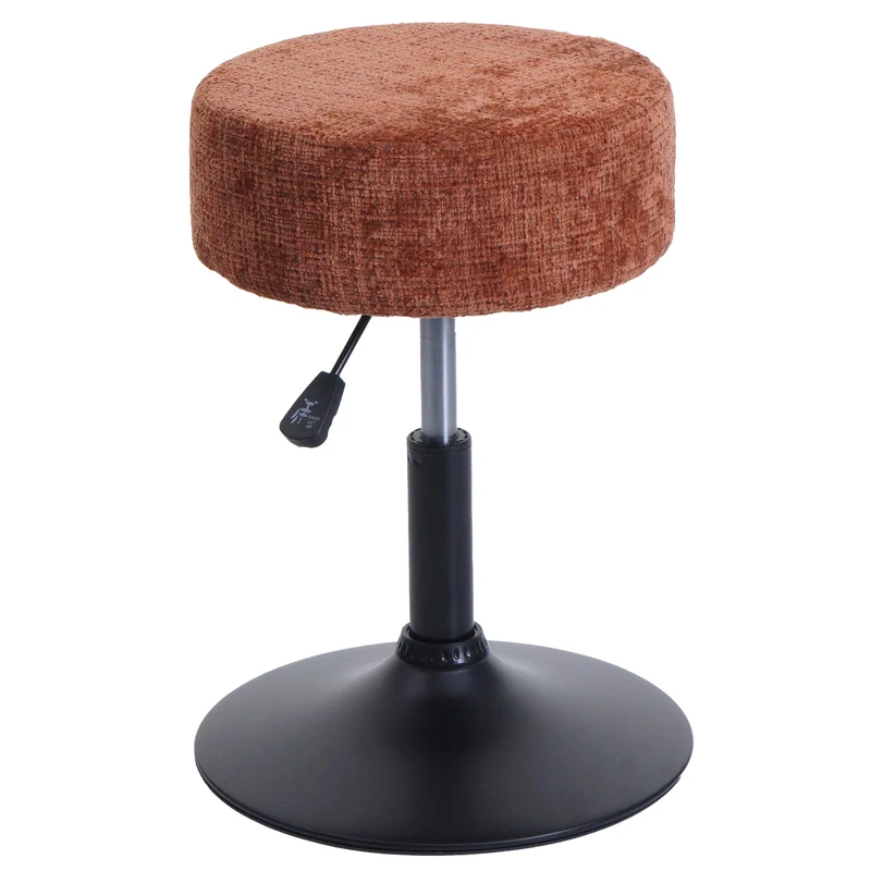 Tabouret réglable pivotant 360° style moderne hauteur réglable Ø 37 cm en tissu chenille terracotta base acier noir 04_0009952