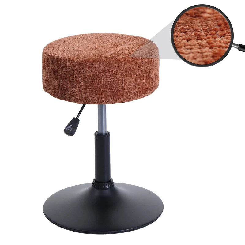 Tabouret réglable pivotant 360° style moderne hauteur réglable Ø 37 cm en tissu chenille terracotta base acier noir 04_0009952