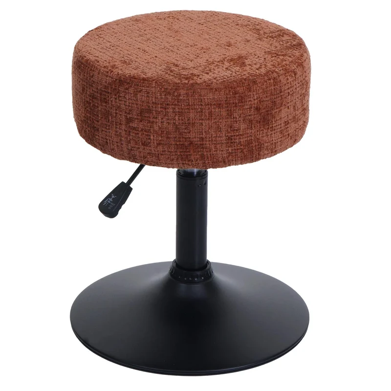 Tabouret réglable pivotant 360° style moderne hauteur réglable Ø 37 cm en tissu chenille terracotta base acier noir 04_0009952