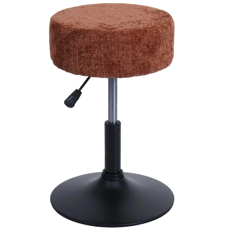 Tabouret réglable pivotant 360° style moderne hauteur réglable Ø 37 cm en tissu chenille terracotta base acier noir 04_0009952