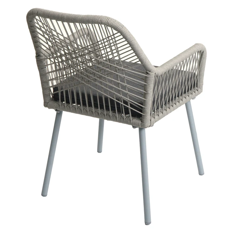 Lot de 2 chaises de jardin motif graphique aéré en aluminium gris corde tressée et coussins gris foncé inclus 04_0009691