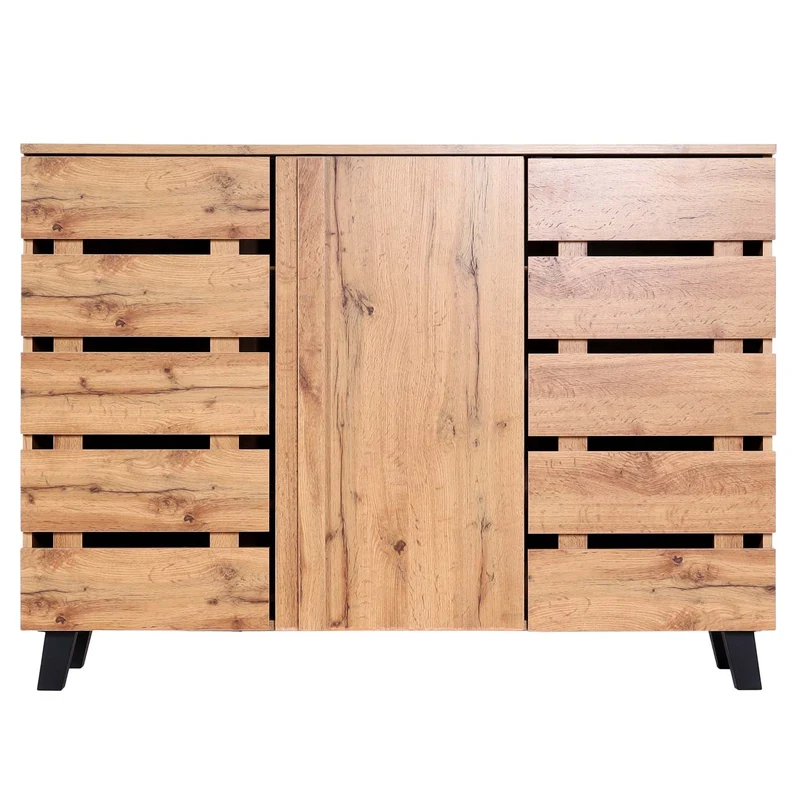 Buffet 3 portes 8 compartiments de rangement design palette moderne 88x120x34 cm couleur naturelle 04_0010157