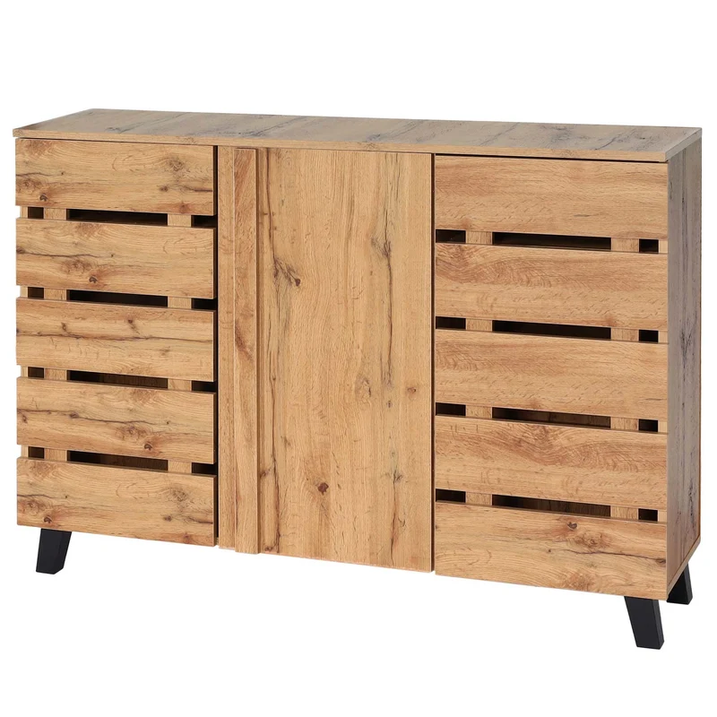 Buffet 3 portes 8 compartiments de rangement design palette moderne 88x120x34 cm couleur naturelle 04_0010157