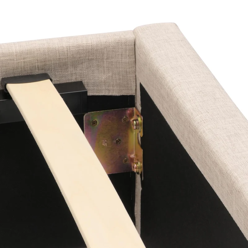 Lit rembourré 180x200 cm en tissu crème-beige avec sommier à lattes structure en bois massif tête de lit capitonnée style classique 04_0010071