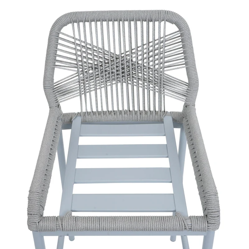 Lot de 2 tabourets de bar style moderne intérieur et extérieur en métal gris et tressage corde coussins gris clair 04_0009635