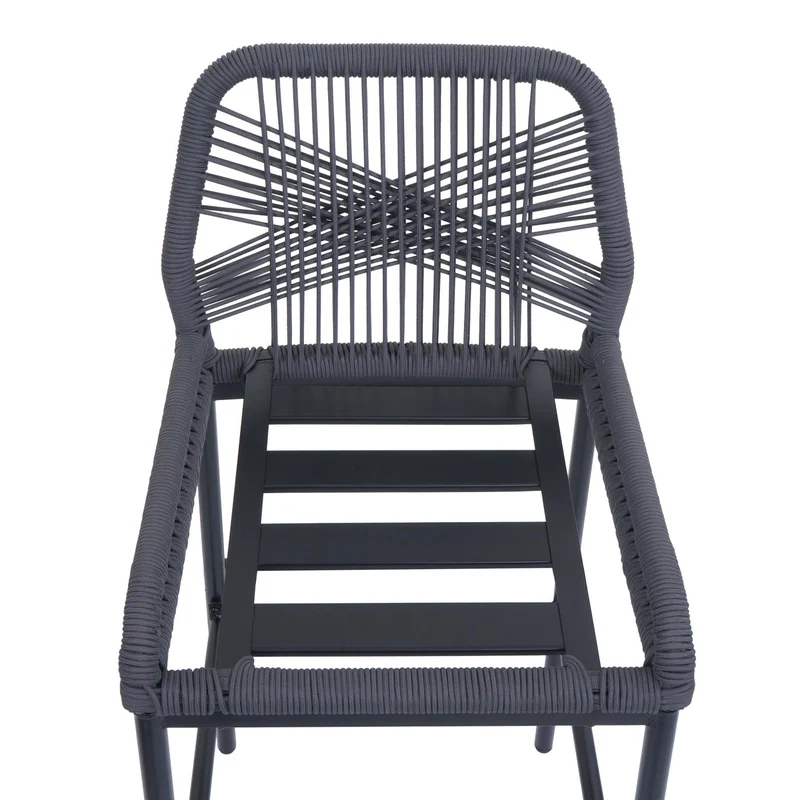 Lot de 2 tabourets de bar style moderne intérieur et extérieur en métal anthracite et tressage corde coussins taupe 04_0009639