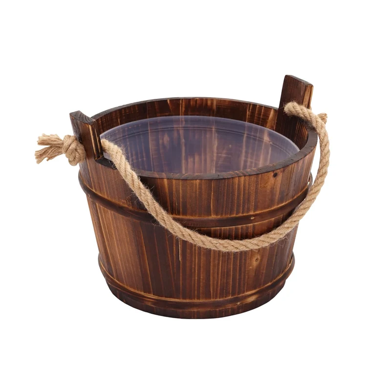 Seau de sauna avec louche insert amovible set sauna 3 pièces 3,5 L en bois de pin brun foncé 04_0010922