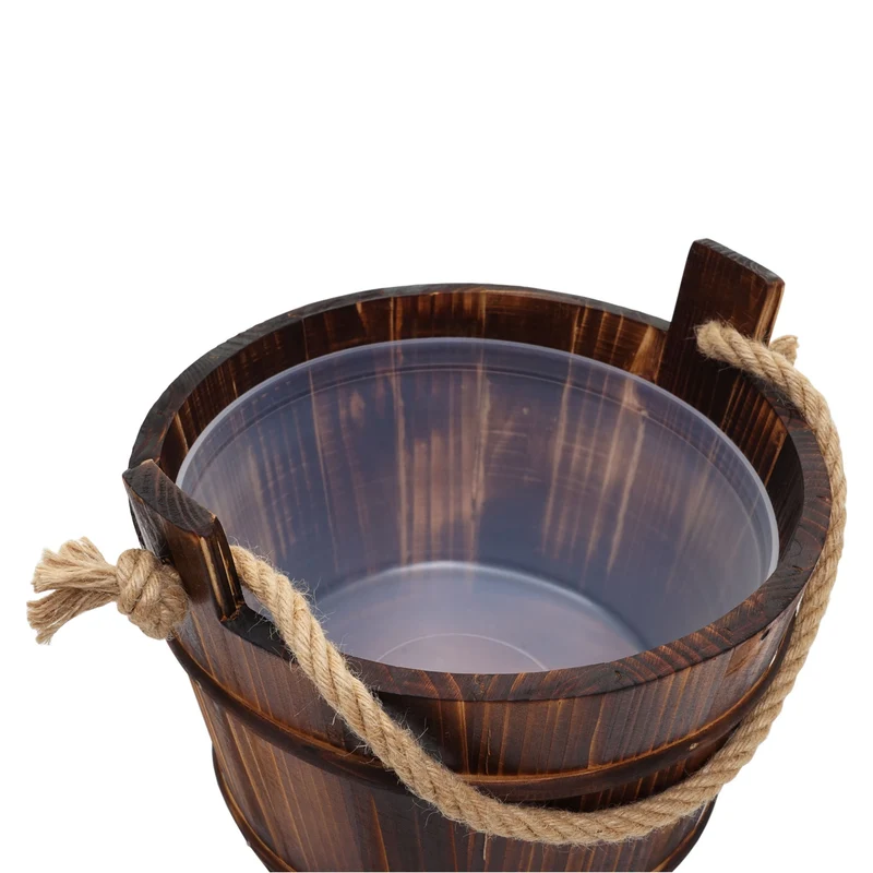 Seau de sauna avec louche insert amovible set sauna 3 pièces 3,5 L en bois de pin brun foncé 04_0010922
