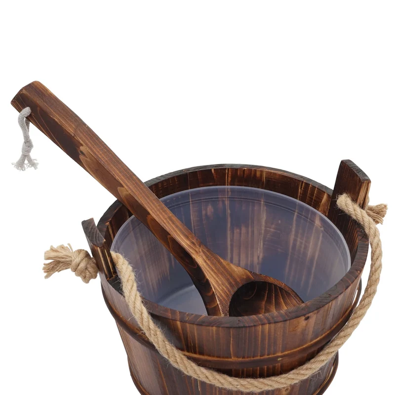 Seau de sauna avec louche insert amovible set sauna 3 pièces 3,5 L en bois de pin brun foncé 04_0010922