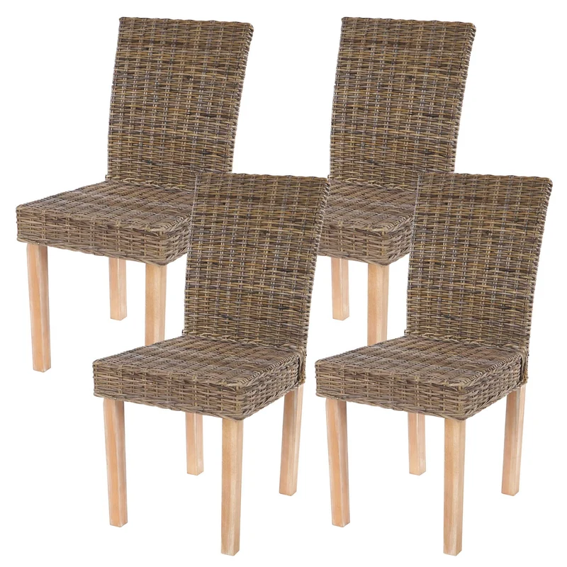 Lot de 4 chaises de salle à manger en kubu-rattan naturel gris pieds en bois massif style naturel et rustique 04_0011438