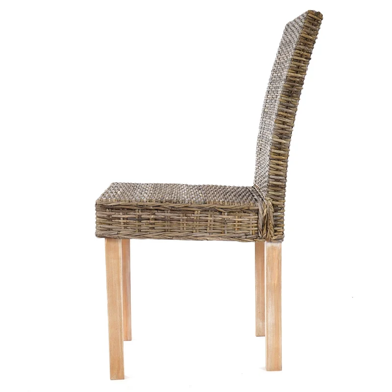 Lot de 4 chaises de salle à manger en kubu-rattan naturel gris pieds en bois massif style naturel et rustique 04_0011438