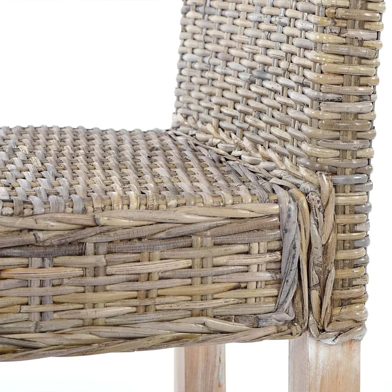Lot de 4 chaises de salle à manger en kubu-rattan naturel gris pieds en bois massif style naturel et rustique 04_0011438