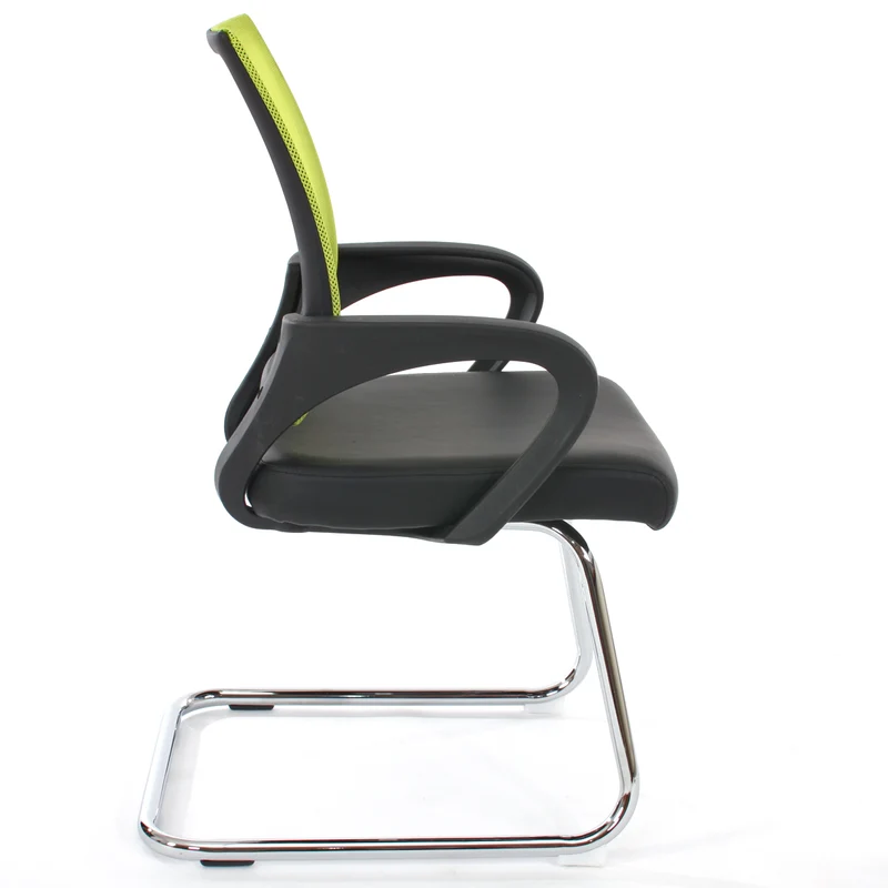 2x fauteuils chaises de bureau sans roulettes chaise de conférence visiteur en synthétique noir et maille vert 04_0000181