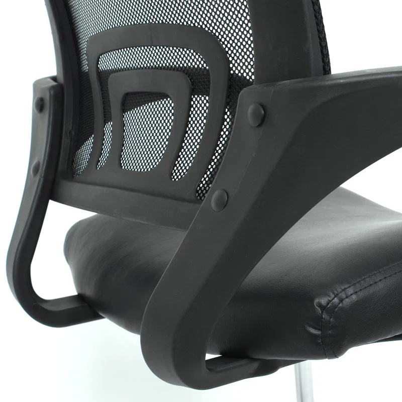 2x fauteuils chaises de bureau sans roulettes chaise de conférence visiteur en synthétique noir et maille vert 04_0000181