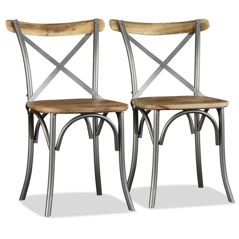 Lot de 4 chaises de salle à manger cuisine design industriel bois de manguier massif et acier CDS021180