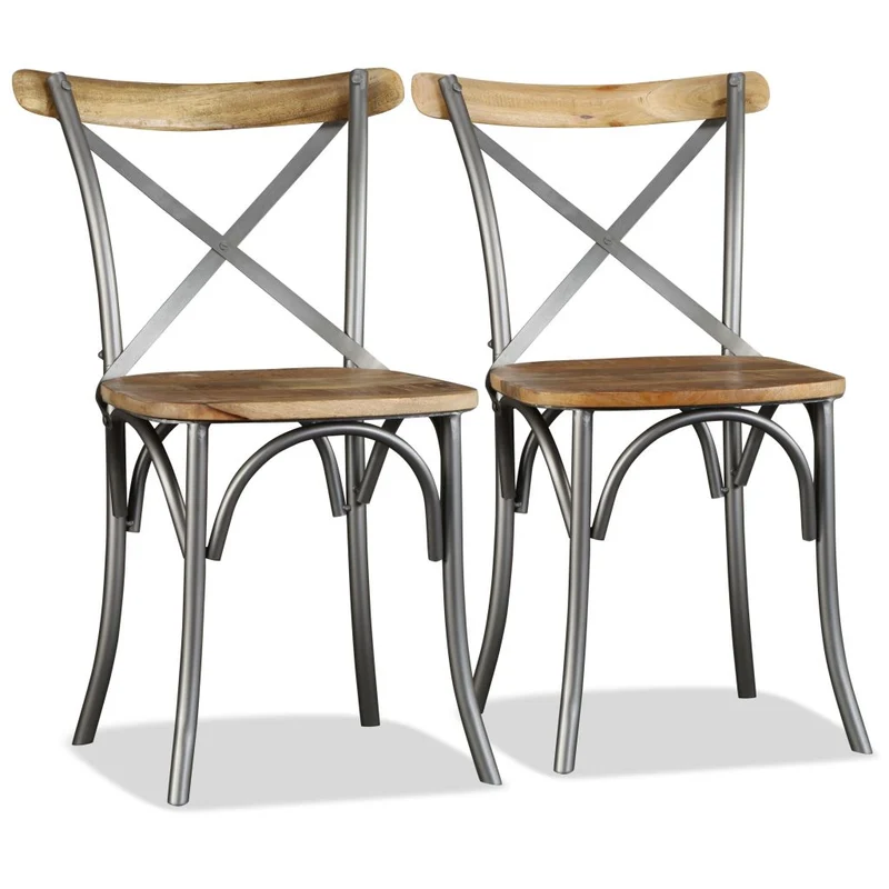 Lot de 4 chaises de salle à manger cuisine design industriel bois de manguier massif et acier CDS021180