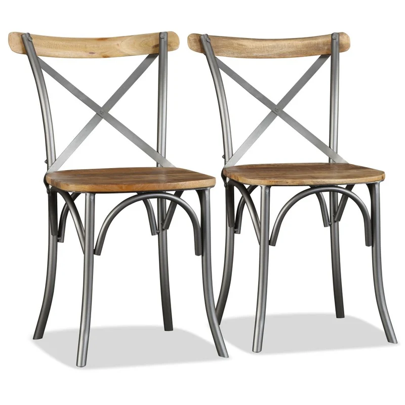 Lot de 4 chaises de salle à manger cuisine design industriel bois de manguier massif et acier CDS021180